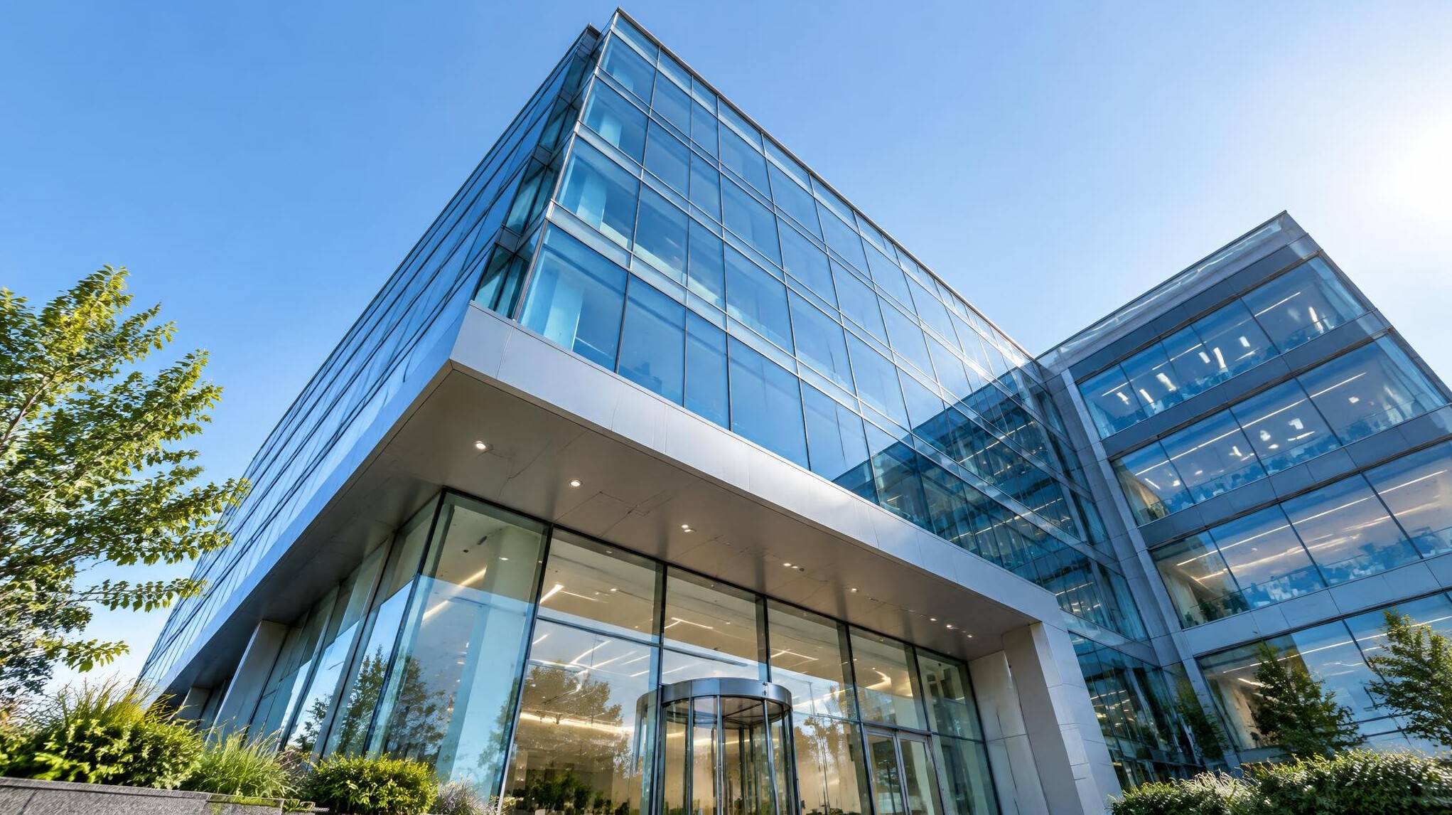 Modern office building seen from below
