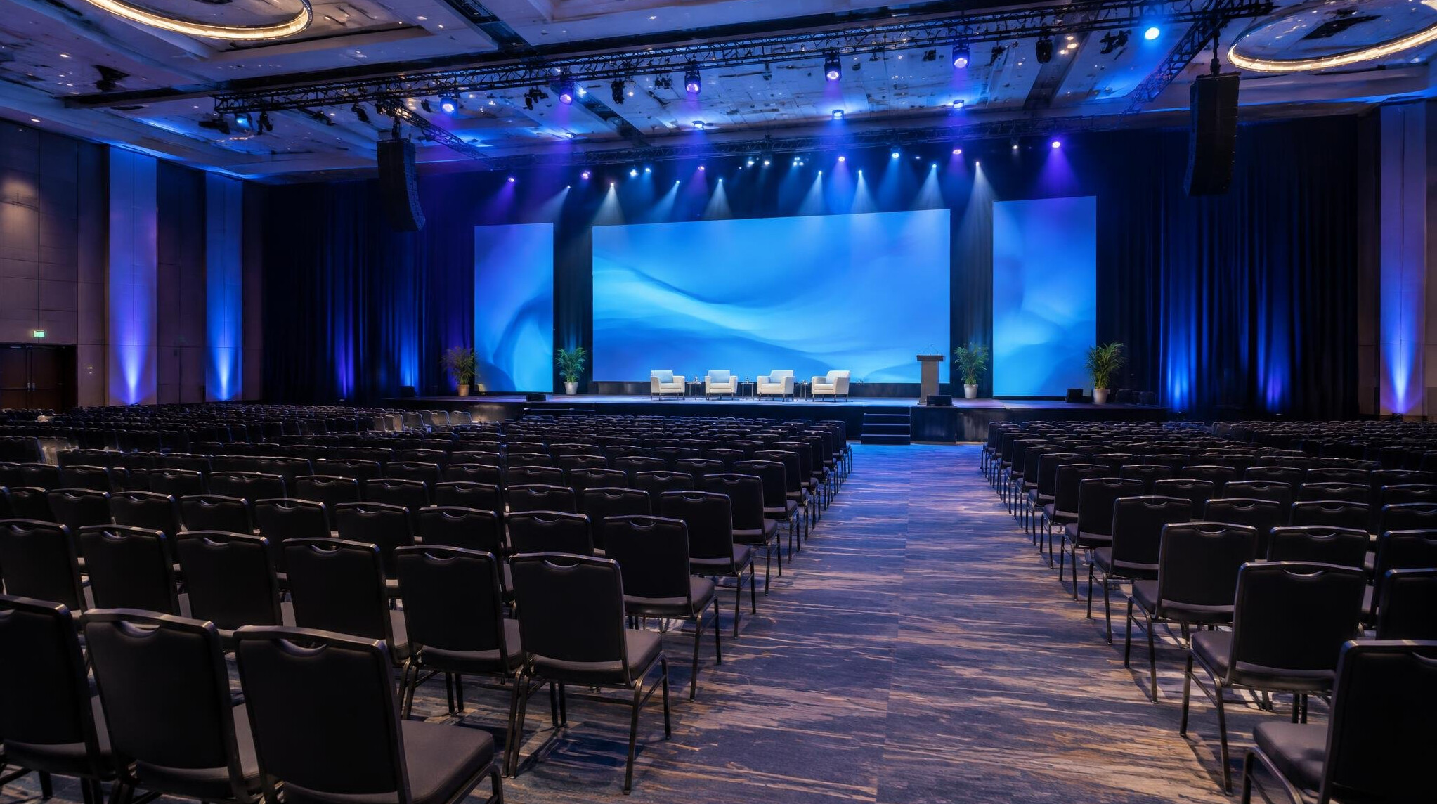 Large conference hall prepared for an event