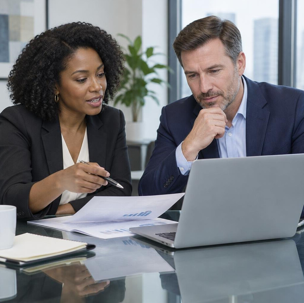 Business meeting with documents on a table