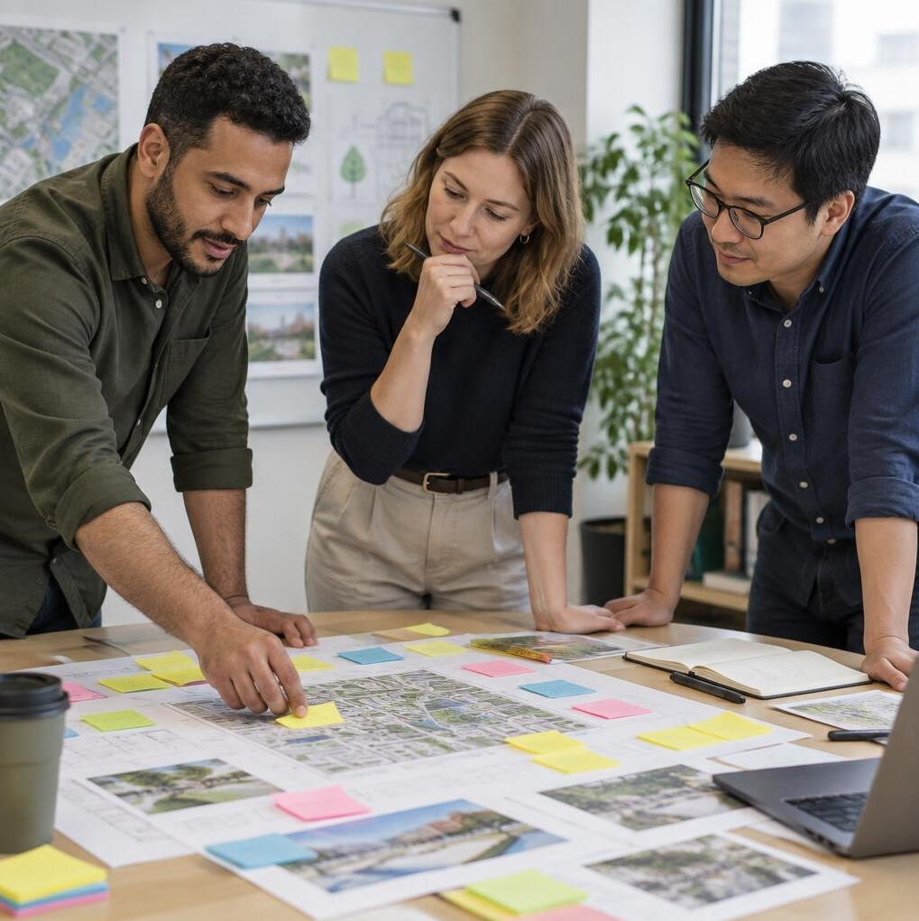 Team workshop with sticky notes on a wall